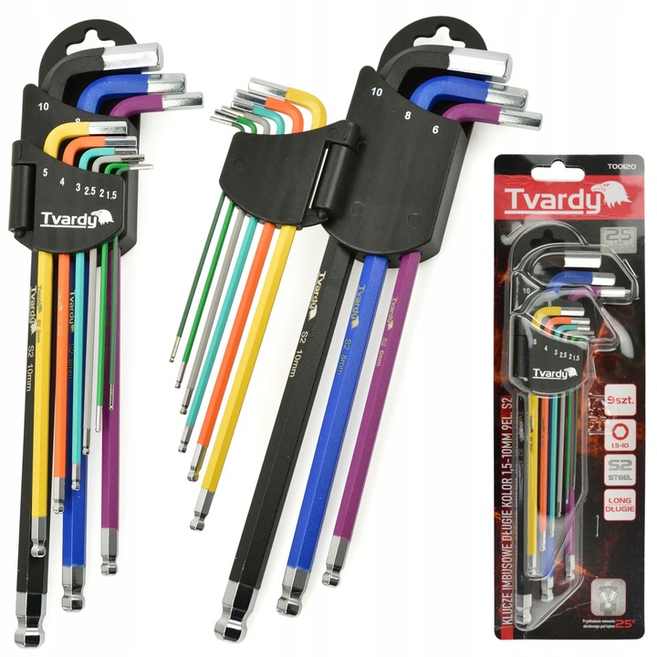 TVARDY ZESTAW KLUCZE IMBUSOWE IMBUSY DŁUGIE HEX 1.5-10mm 9sztuk KOLOR