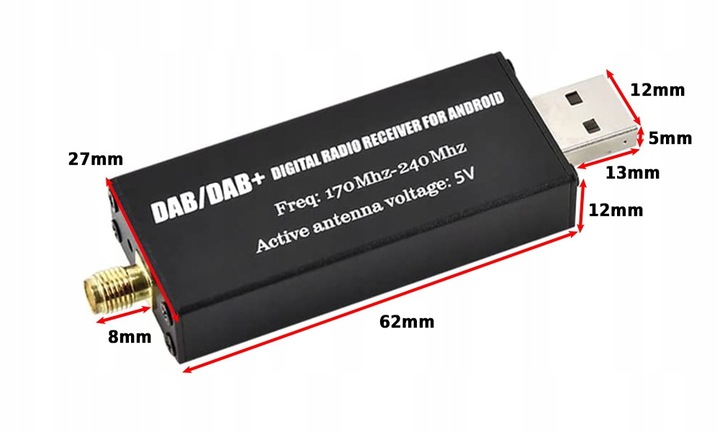 ANTENA,TUNER DAB+ DEDYKOWANY ADAPTER DO RADIA Z SYSTEMEM ANDROID USB, SMA