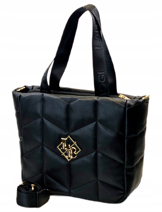 LAURA BIAGGI TORBA TOREBKA SHOPPERKA A4 NA RAMIĘ CZARNA POŁYSK