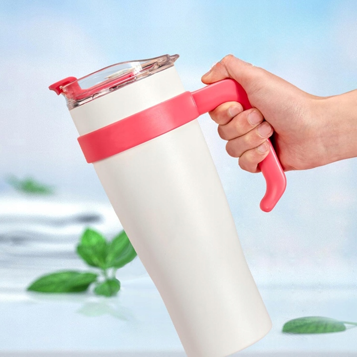 Kubek termiczny ze słomką i pokrywką – 1200 ml, stal nierdzewna