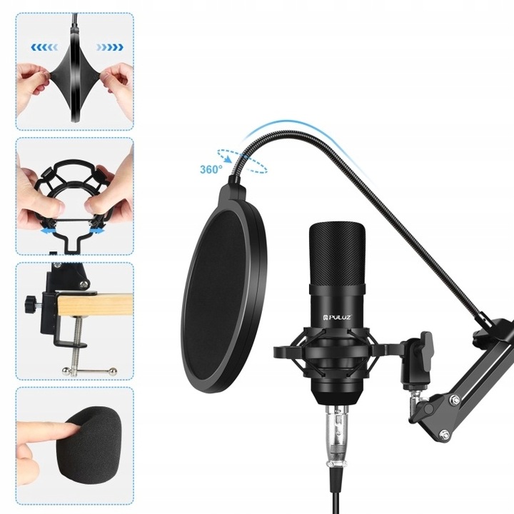 Mikrofon Studyjny Pojemnościowy USB PULUZ Gaming Studio Broadcast Pop Filtr