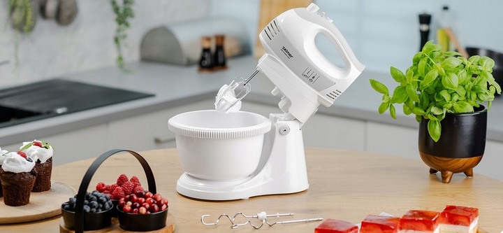 MIKSER RĘCZNY ZHM 2459S Z MISĄ 700W BIAŁY 4 KOŃCÓWKI ROBOT KUCHENNY