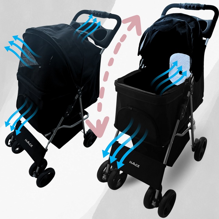 WÓZEK SPACEROWY DLA PSA KOTA Z PODUSZKĄ SKŁADANY TRANSPORTER 20 KG CZARNY