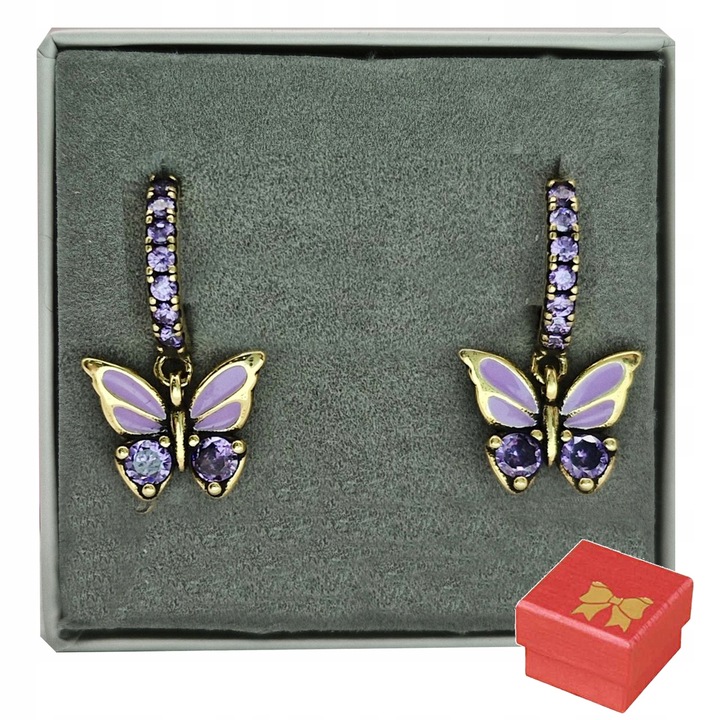 KOLCZYKI SREBRNE ZŁOCONE DZIECIĘCE MOTYLKI WISZĄCE CYRKONIE SREBRO 925