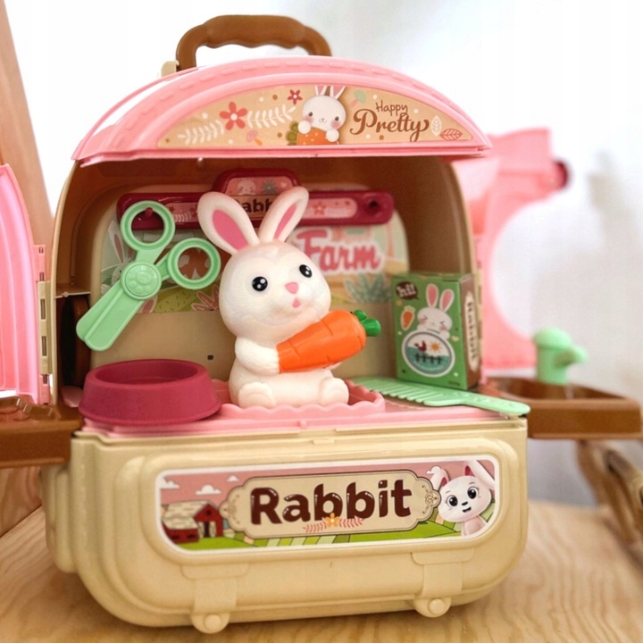 Królik w plecaku DOMKU różowy farma ogródek dla dzieci 3w1 dla 3 latki