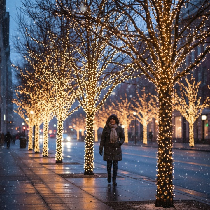 LAMPKI CHOINKOWE CIEPŁE ZEWNĘTRZNE ŚWIĄTECZNE 8 TRYBÓW 500 LED 35M