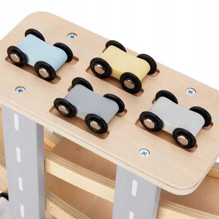 MAMABRUM Drewniany Tor Zjeżdżalnia Dla Samochodów 6 Pięter + 6 Autek