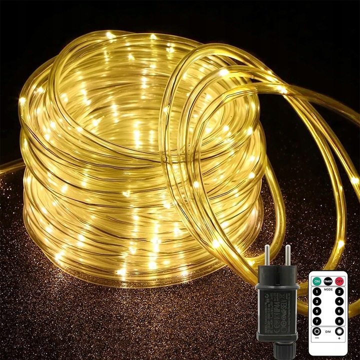 WĄŻ LED ŚWIETLNY 10 METRÓW 100 LED CIEPŁA BARWA TIMER