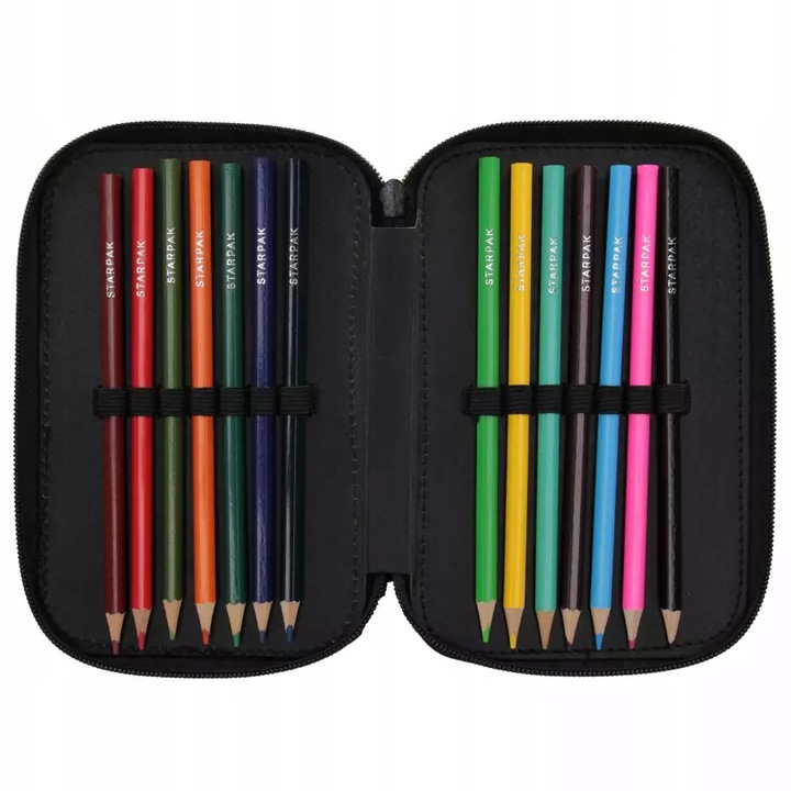 PIÓRNIK SZKOLNY TRZYKOMOROWY Z WYPOSAŻENIEM DLA CHŁOPCA PIXEL PAD GAME