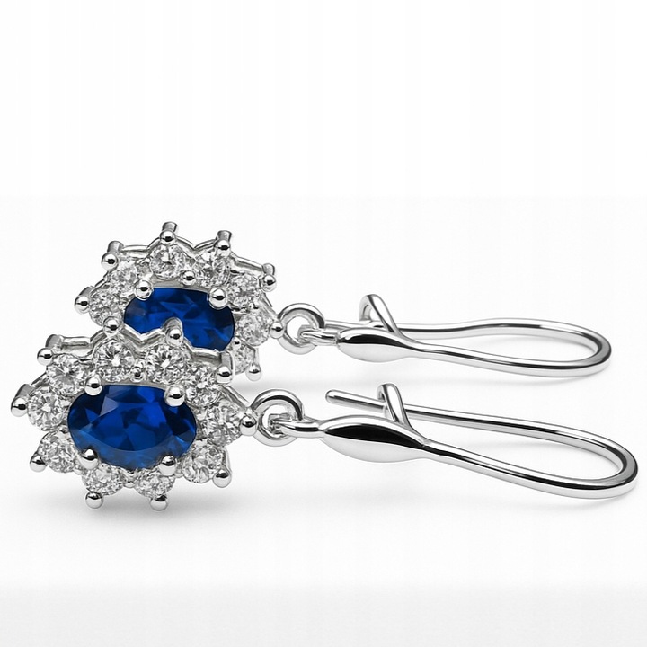 Piękne kolczyki srebrne wiszące eleganckie niebieskie srebro próba 925