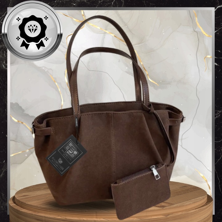 Torebka Shopper Damska Zamszowa A4 Na Ramię Brązowa Torba Elegancka Pojemna