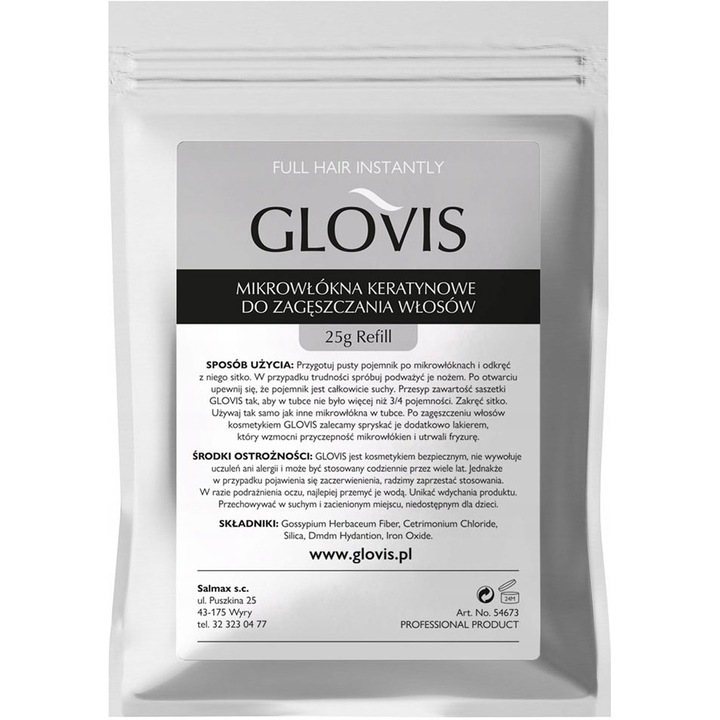 Włókna GLOVIS 25g Eko-Saszetka Mikrowłókna Zagęszczanie Rzadkich Włosów*