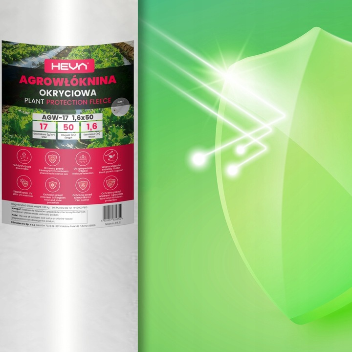 Agrowłóknina biała otulina okryciowa HEVA 1,6x50m 17g wiosenna zimowa UV2%