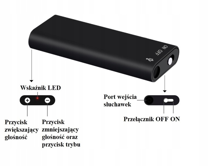 MINI DYKTAFON SZPIEGOWSKI PODSŁUCH DETEKCJA 8 GB