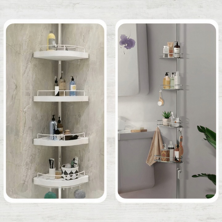 PÓŁKA ŁAZIENKOWA NAROŻNA POD PRYSZNIC TELESKOPOWA DO ŁAZIENKI KOSMETYK 305c