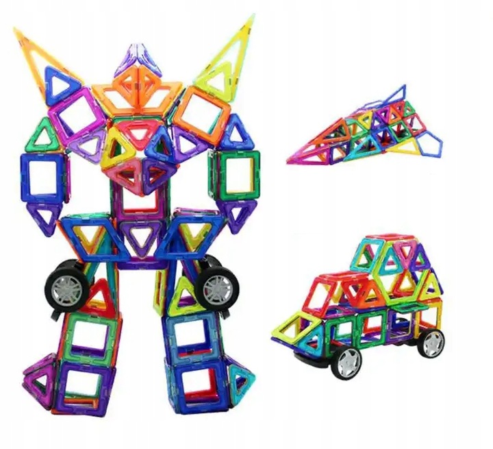 KLOCKI MAGNETYCZNE KONSTRUKCYJNE 3D ZESTAW 128 ELEMENTÓW DLA DZIECKA