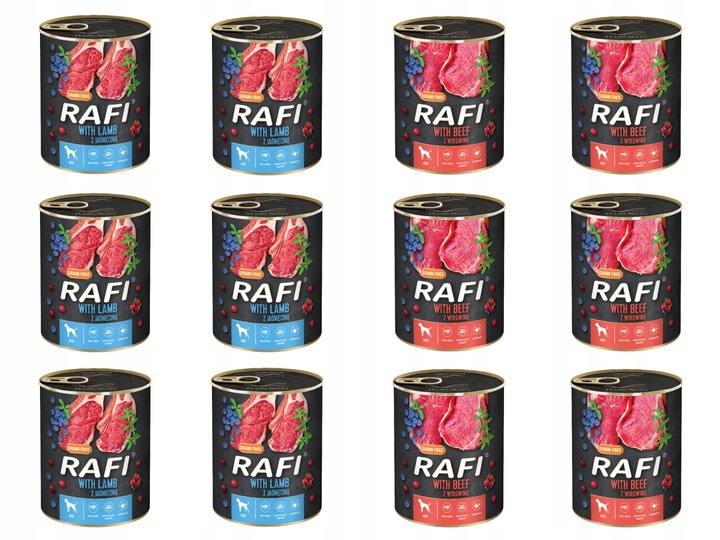 MIX KARMY DLA PSA RAFI 800G 6x WOŁOWINA 6x JAGNIĘCINA