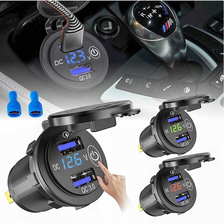 ŁADOWARKA SAMOCHODOWA 2xUSB QC3.0 WOLTOMIERZ DOTYK