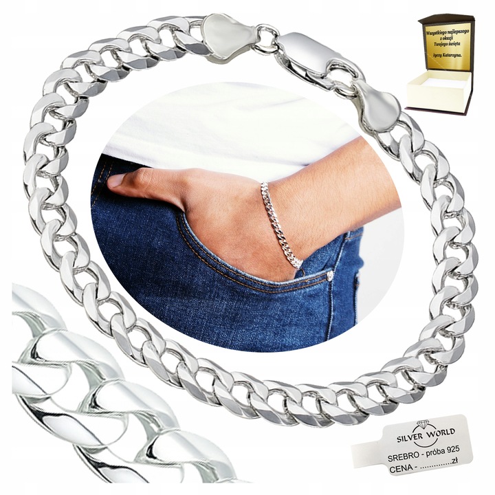 BRANSOLETKA SREBRNA MĘSKA 925 PEŁNA WŁOSKA PANCERKA NA PREZENT + GRAWER