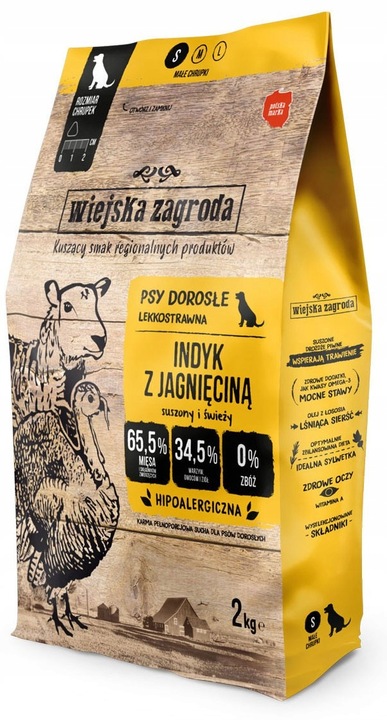 Wiejska Zagroda Karma sucha dla psa INDYK z JAGNIĘCINĄ Małe rasy S 2kg