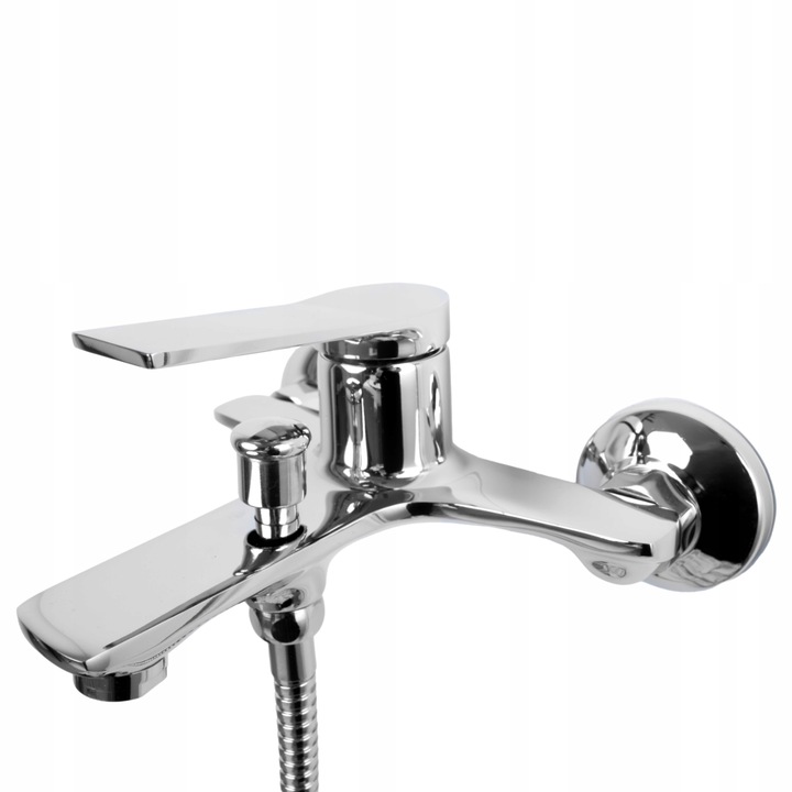 Bateria wannowa ścienna z prysznicem chrom srebrna słuchawka z wężem YOKA