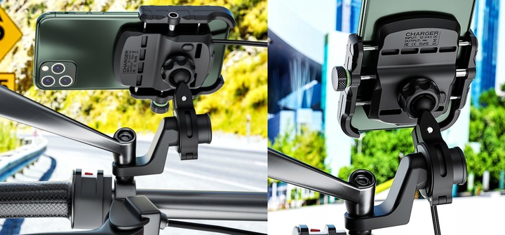 UCHWYT MOTOCYKLOWY NA TELEFON SZYBKA ŁADOWARKA USB QC3.0 MOTOCYKL + KABEL