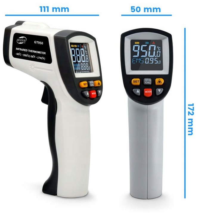 PIROMETR TERMOMETR LASEROWY BEZDOTYKOWY NA PODCZERWIEŃ EMISYJNOŚĆ -50 +950°