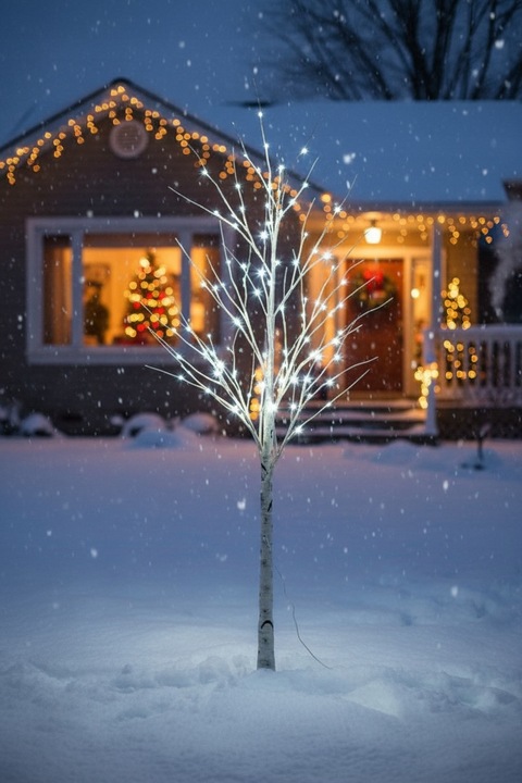Drzewko Świąteczne Ozdobne Świecące LED BRZOZA 150 cm Lampki Białe Zimne