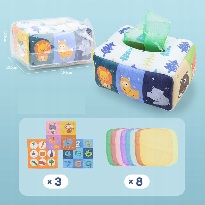 SORTER PUDEŁKO Z CHUSTECZKAMI ZWIERZĄTKA PLUSZOWE MONTESSORI SENSORYCZNE