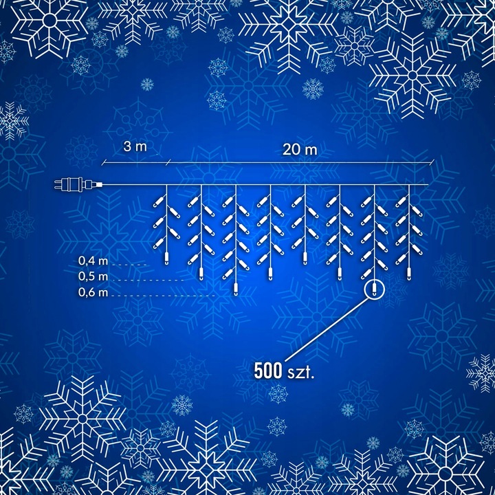 SOPLE 500 LED biały zimny + FLASH LAMPKI ZEWNĘTRZNE 23m GIRLANDA Kurtyna