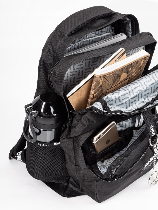 PLECAK SZKOLNY TORNISTER MŁODZIEŻOWY BeUniq CZARNY z łańcuszkiem