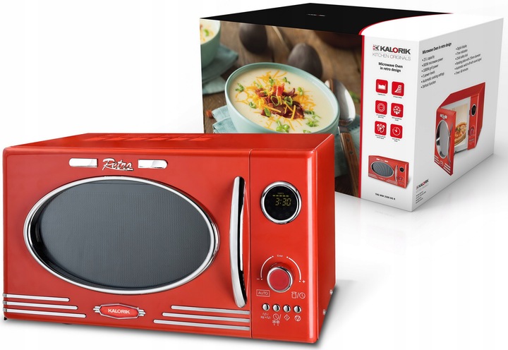 KUCHENKA MIKROFALOWA GRILL MIKROFALÓWKA RETRO 1000W 23L CZERWONA MIKROFALA