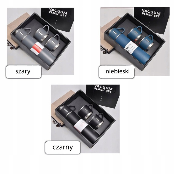 ELEGANCKI TERMOS PRÓŻNIOWY Z KUBKIEM PREZENT DLA MĘŻCZYZNY 3 KUBKI + TORBA