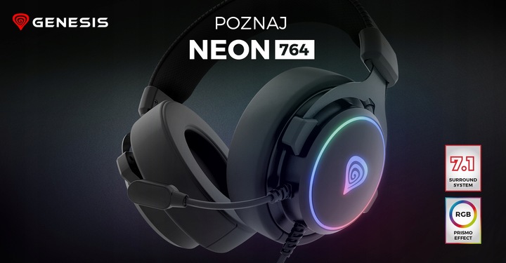 Słuchawki 7.1 GENESIS Neon 764 RGB z Mikrofonem PC/PS4/PS5/Android Czarne