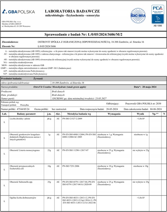 OstroVit Creatine Monohydrate 500 g KREATYNA MONOHYDRAT