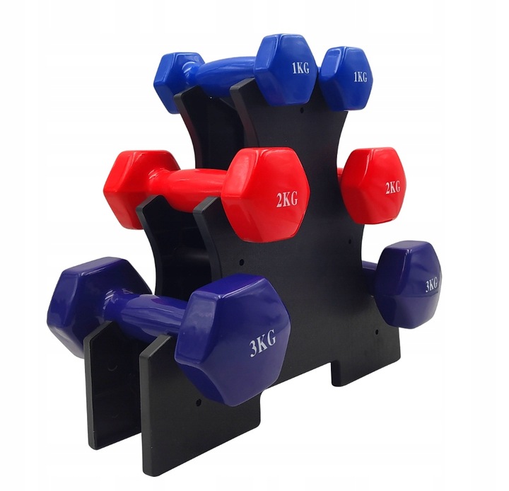 ZESTAW HANTLI DO ĆWICZEŃ HANTLE HANTELKI CIĘŻARKI FITNESS 6szt 12kg STOJAK