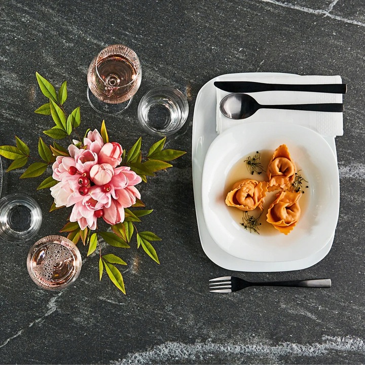 Serwis obiadowy na 12 osób kwadratowy do zmywarki biały 36e szkło hartowane