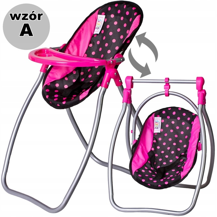 DUŻE KRZESEŁKO DO KARMIENIA lalek BUJAK HUŚTAWKA zestaw dla lalek 3w1