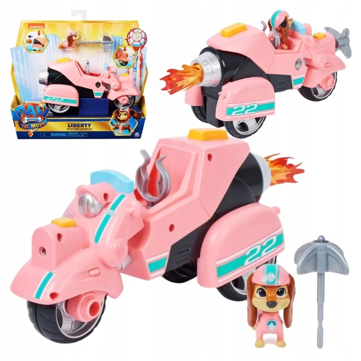 PSI PATROL THE MOVIE ZESTAW POJAZD MOTOCYKL + FIGURKA LIBERTY PIESEK 3+