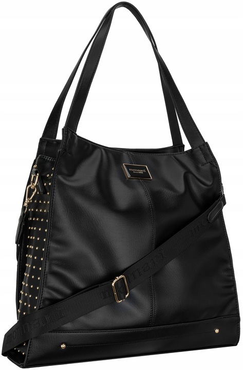 TOREBKA DAMSKA MONNARI Czarna Na Ramię SHOPPER Ćwieki Dżety DŁUGI PASEK