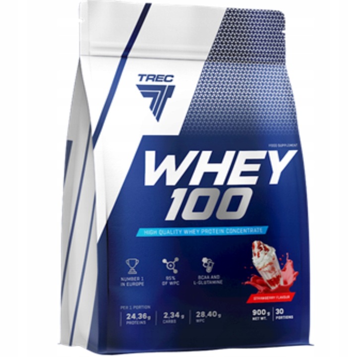 WPC Trec Whey 100 900g PYSZNE BIAŁKO PROTEINY NA MASĘ MIĘŚNIE DO TRENINGU