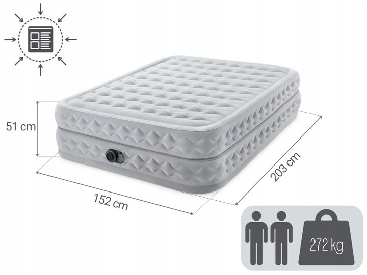 Materac Dmuchany Dwuosobowy Łóżko do Spania z Pompką 230V Intex 64490 NEW