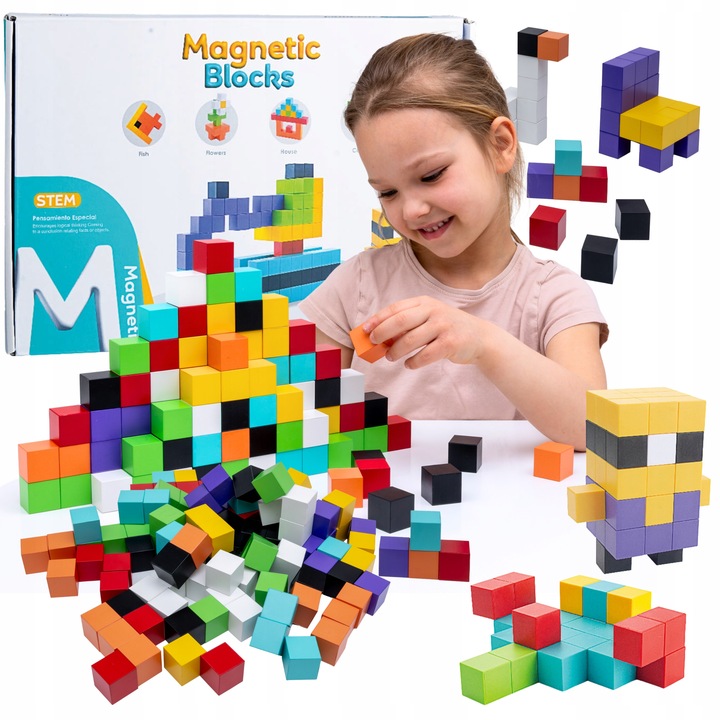Klocki magnetyczne kostki STEM szcześciany konstrukcyjne 3d 96 elementów