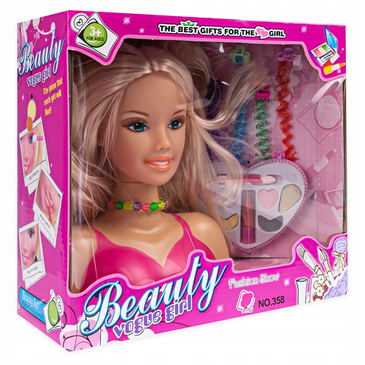 GŁOWA LALKA DO STYLIZACJI I CZESANIA WŁOSÓW MAKIJAŻU DLA DZIECI + AKCESORIA