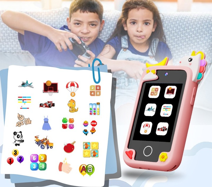 TELEFON DLA DZIECI SMARTFON ZABAWKOWY KAMERA LATARKA GRY POLSKIE MENU SMYCZ
