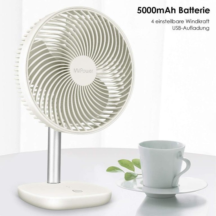 Wentylator biurkowy wiatrak bezprzewodowy akumulatorowy 4 tryby USB 5000mAh