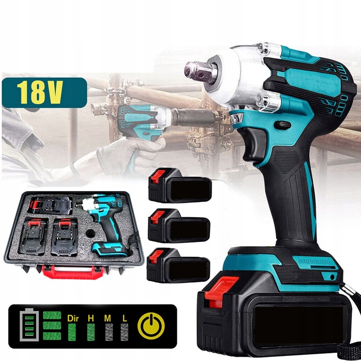 AKUMULATOROWY KLUCZ UDAROWY BEZSZCZOTKOWY 650Nm 1280W + 3x BATERIA 18V