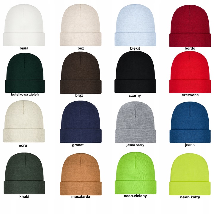 Czapka zimowa beanie z własnym haftem napisem personalizacja 26 kolorów