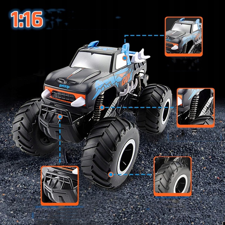 SAMOCHÓD ZDALNIE STEROWANY 1:16 4WD RC MONSTER TRUCK OFF-ROAD Z PILOT
