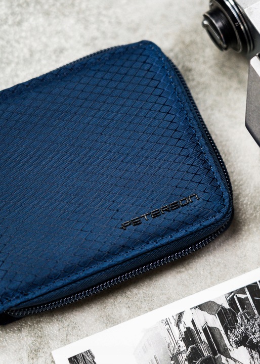 Portfel męski elegancki mały slim wallet Peterson na suwak na karty RFID